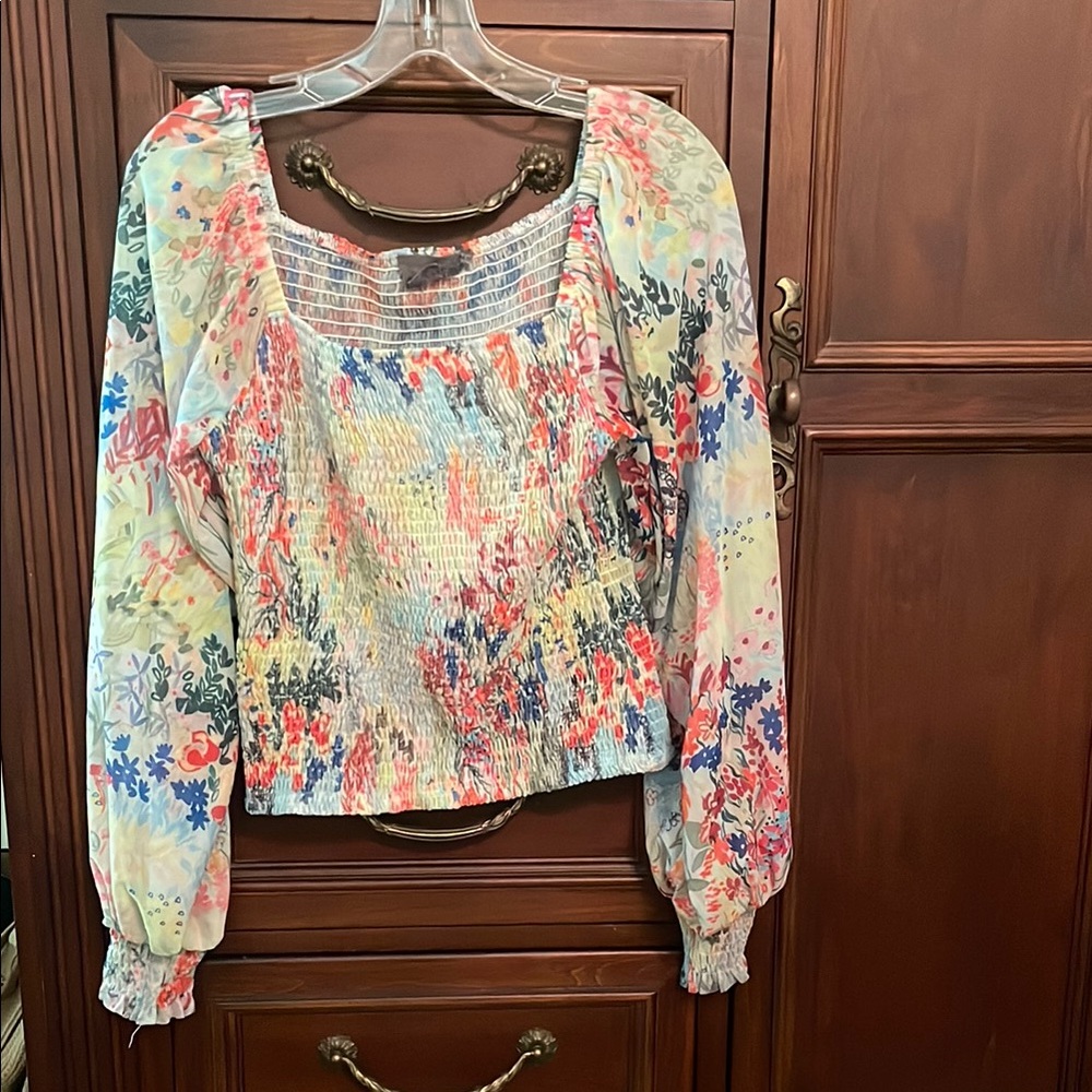 Anthropologie Multicolor Floral Smocked Blouse